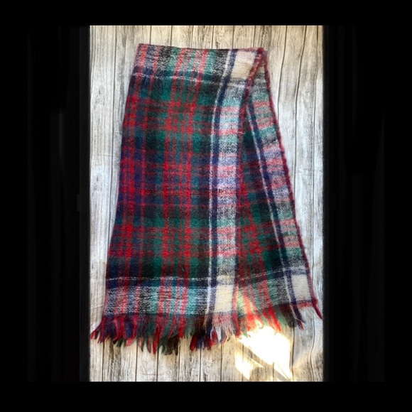 Vintage 1983 Yves Saint Laurent Wool/Mohair Tartan Stole Blanket Scarf 80's
